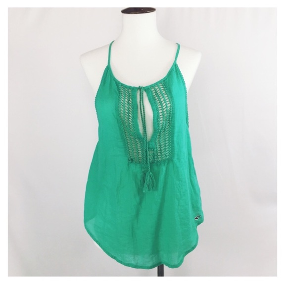 Hollister Tops - HOLLISTER Open Knit Boho Tassel Crochet Tank Top